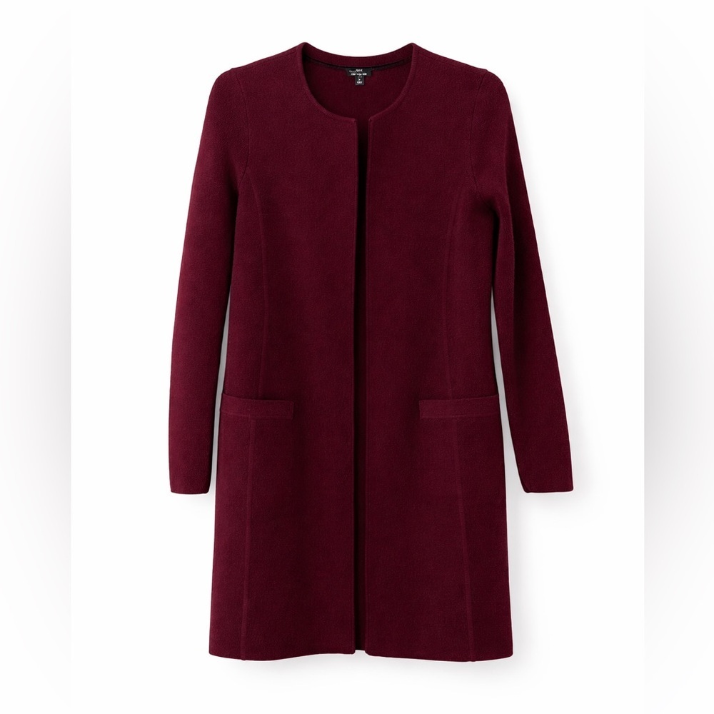 Talbots 100% Merino Wool Long Sweater Coat Cardigan Burgundy Petite P
